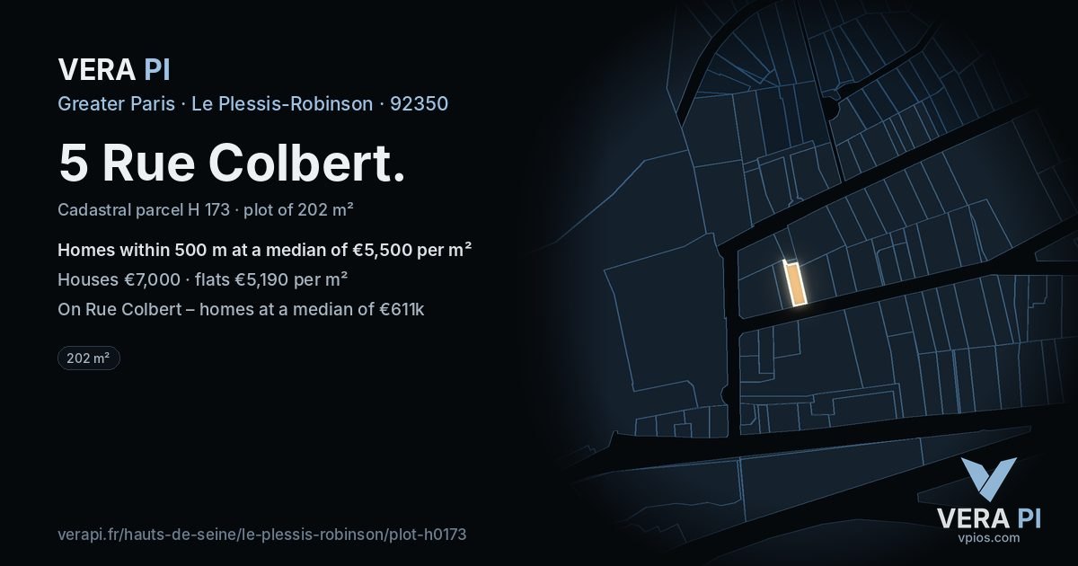 5 Rue Colbert, Le Plessis-Robinson at night – the plot lit, the parcels around coloured by the prices near them