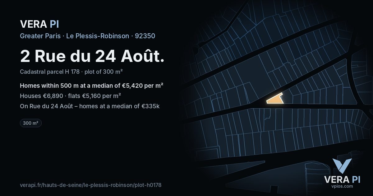 2 Rue du 24 Août, Le Plessis-Robinson at night – the plot lit, the parcels around coloured by the prices near them