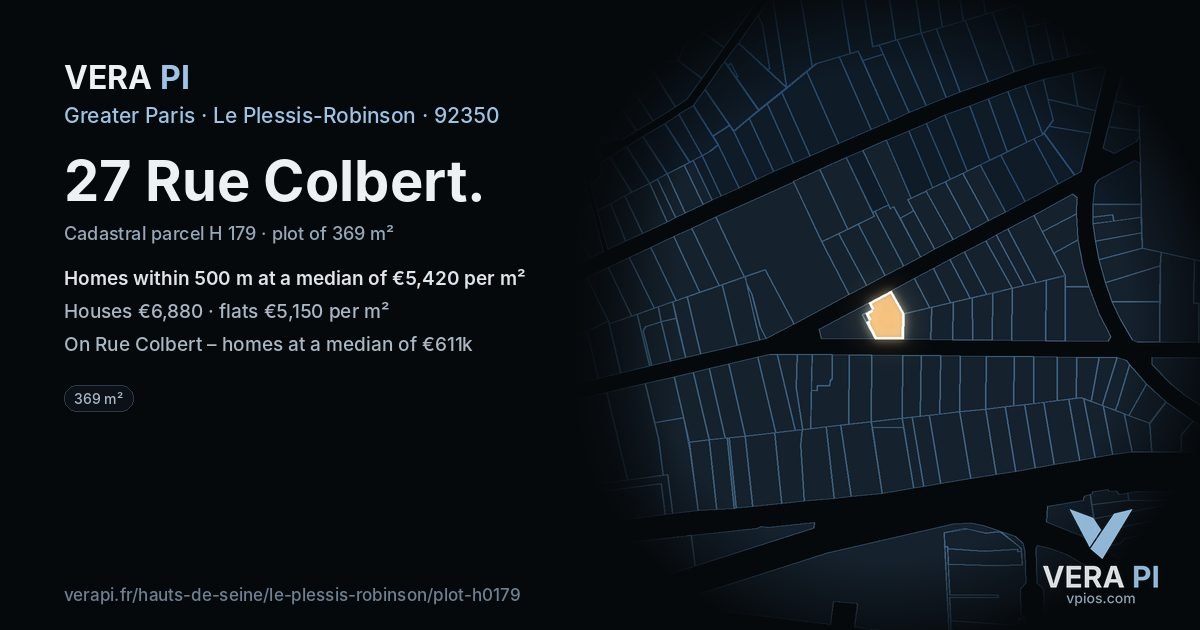27 Rue Colbert, Le Plessis-Robinson at night – the plot lit, the parcels around coloured by the prices near them