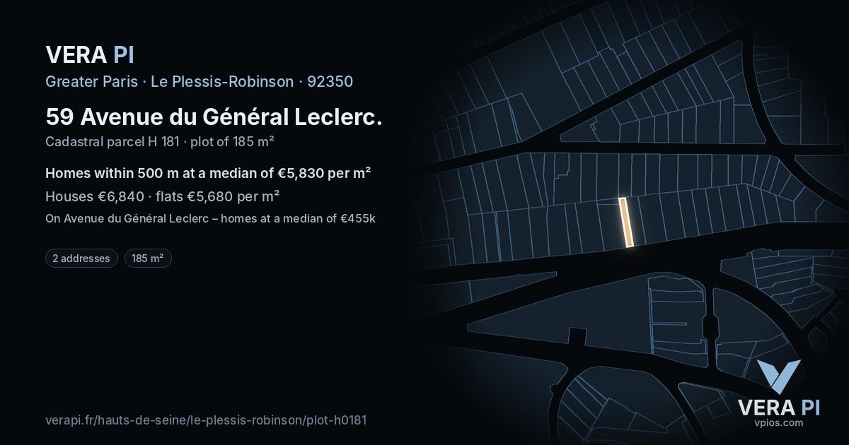 59 Avenue du Général Leclerc, Le Plessis-Robinson at night – the plot lit, the parcels around coloured by the prices near them