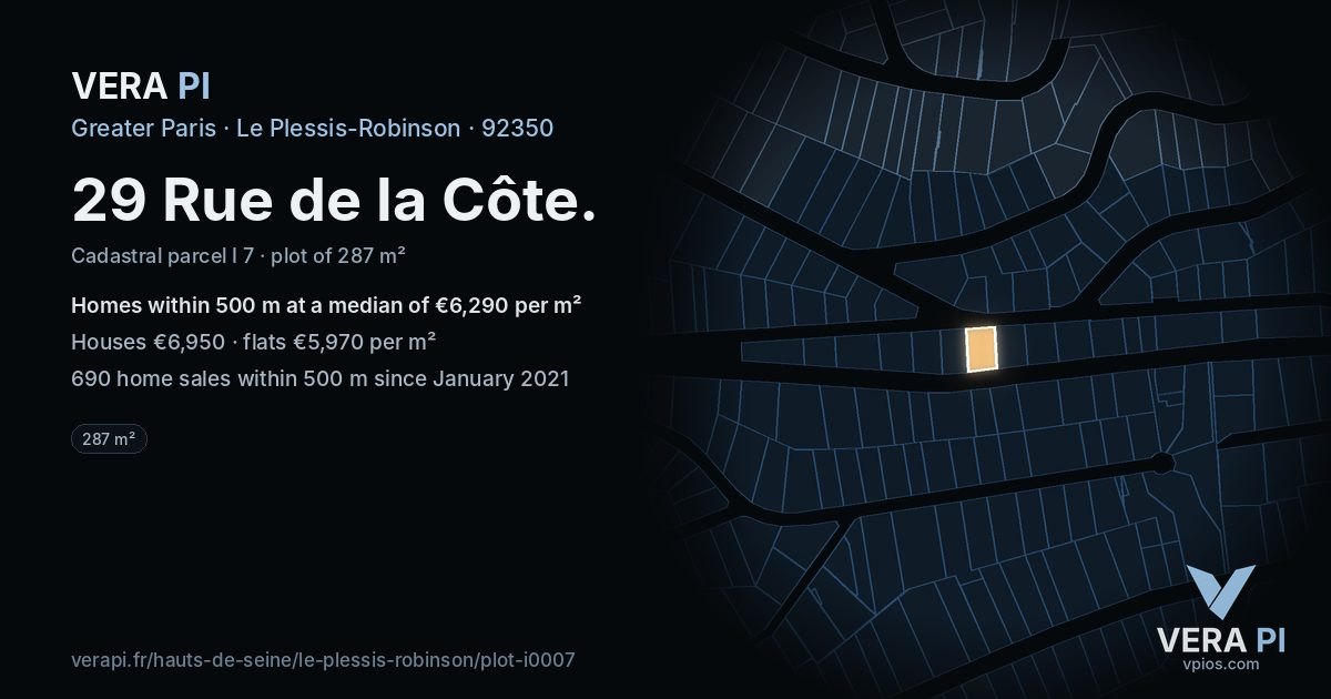 29 Rue de la Côte, Le Plessis-Robinson at night – the plot lit, the parcels around coloured by the prices near them