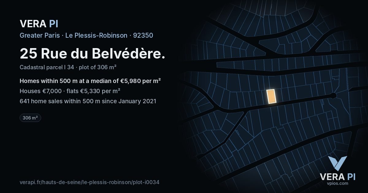 25 Rue du Belvédère, Le Plessis-Robinson at night – the plot lit, the parcels around coloured by the prices near them