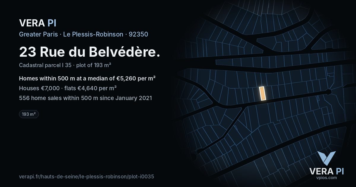 23 Rue du Belvédère, Le Plessis-Robinson at night – the plot lit, the parcels around coloured by the prices near them