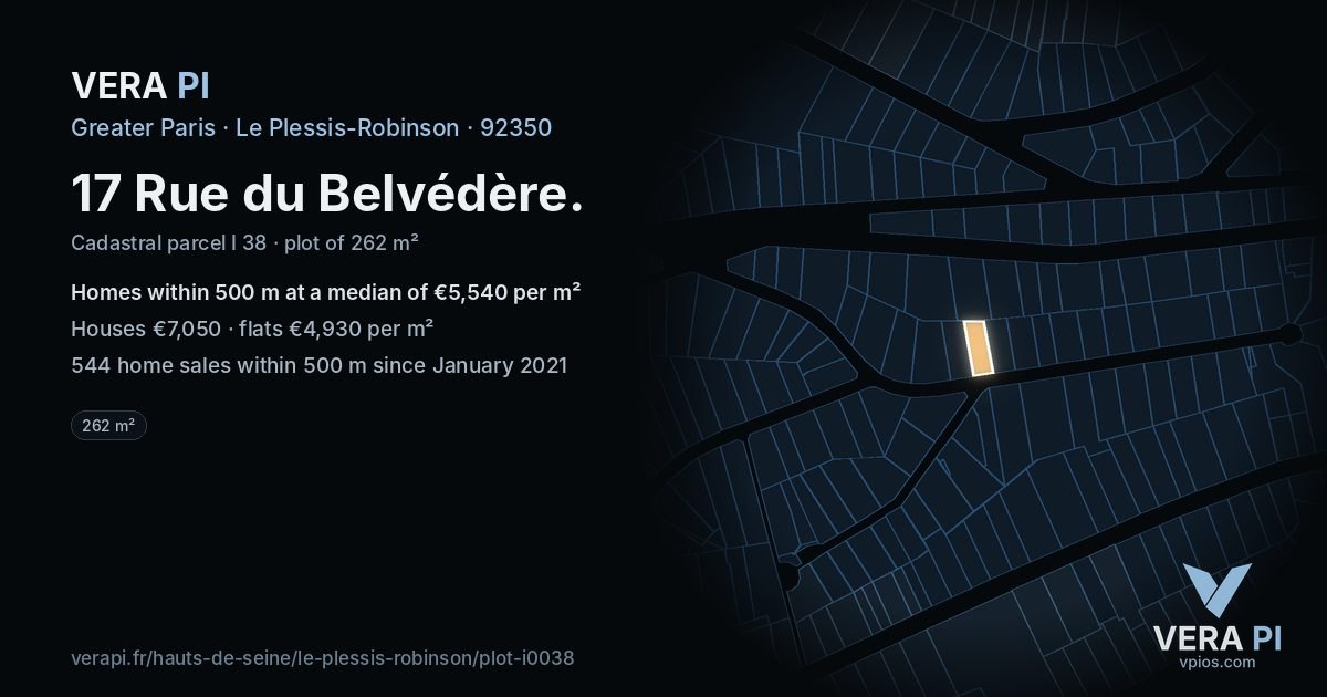 17 Rue du Belvédère, Le Plessis-Robinson at night – the plot lit, the parcels around coloured by the prices near them