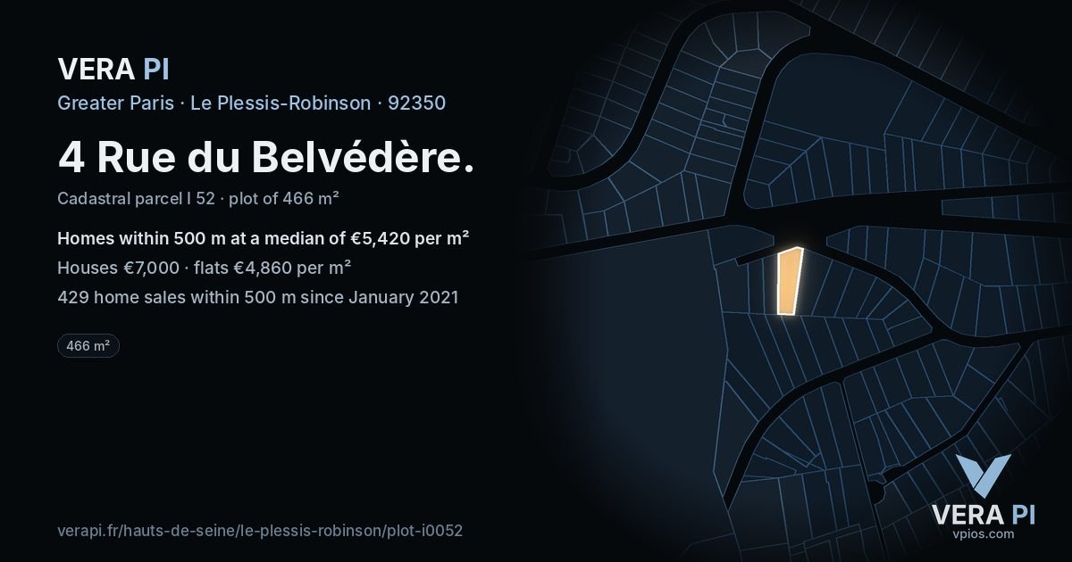 4 Rue du Belvédère, Le Plessis-Robinson at night – the plot lit, the parcels around coloured by the prices near them
