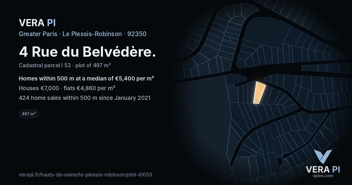 4 Rue du Belvédère, Le Plessis-Robinson at night – the plot lit, the parcels around coloured by the prices near them