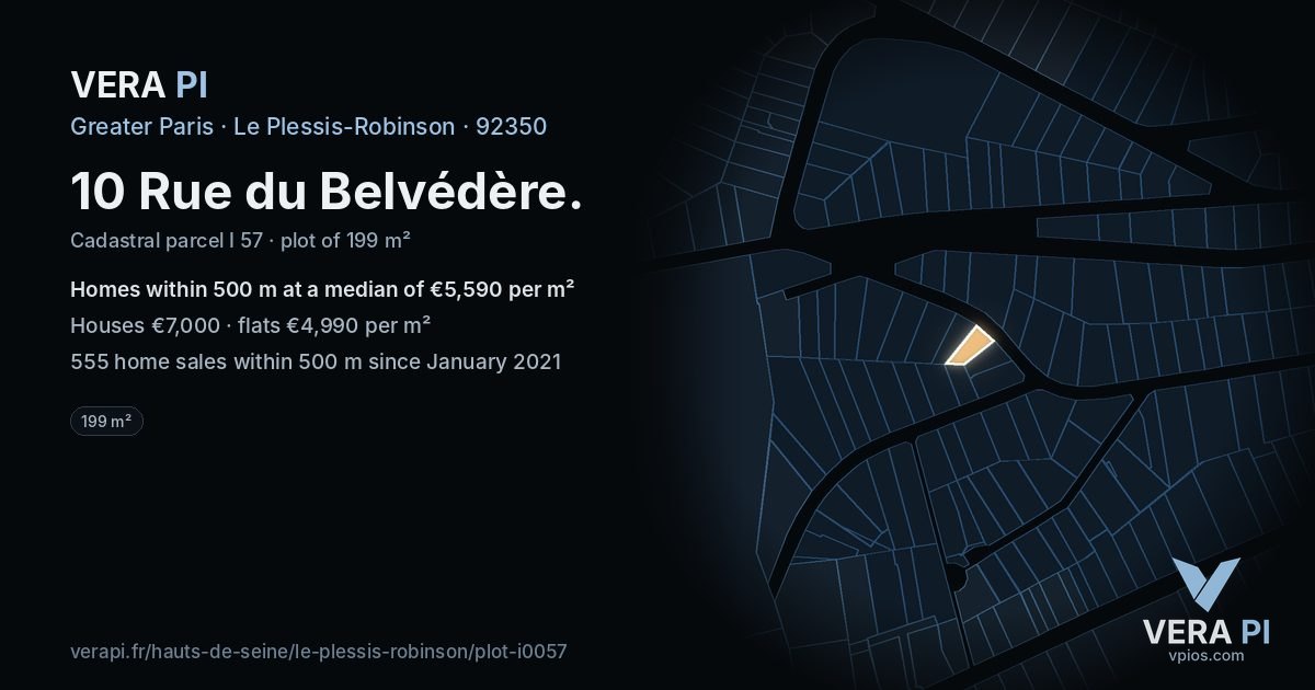 10 Rue du Belvédère, Le Plessis-Robinson at night – the plot lit, the parcels around coloured by the prices near them