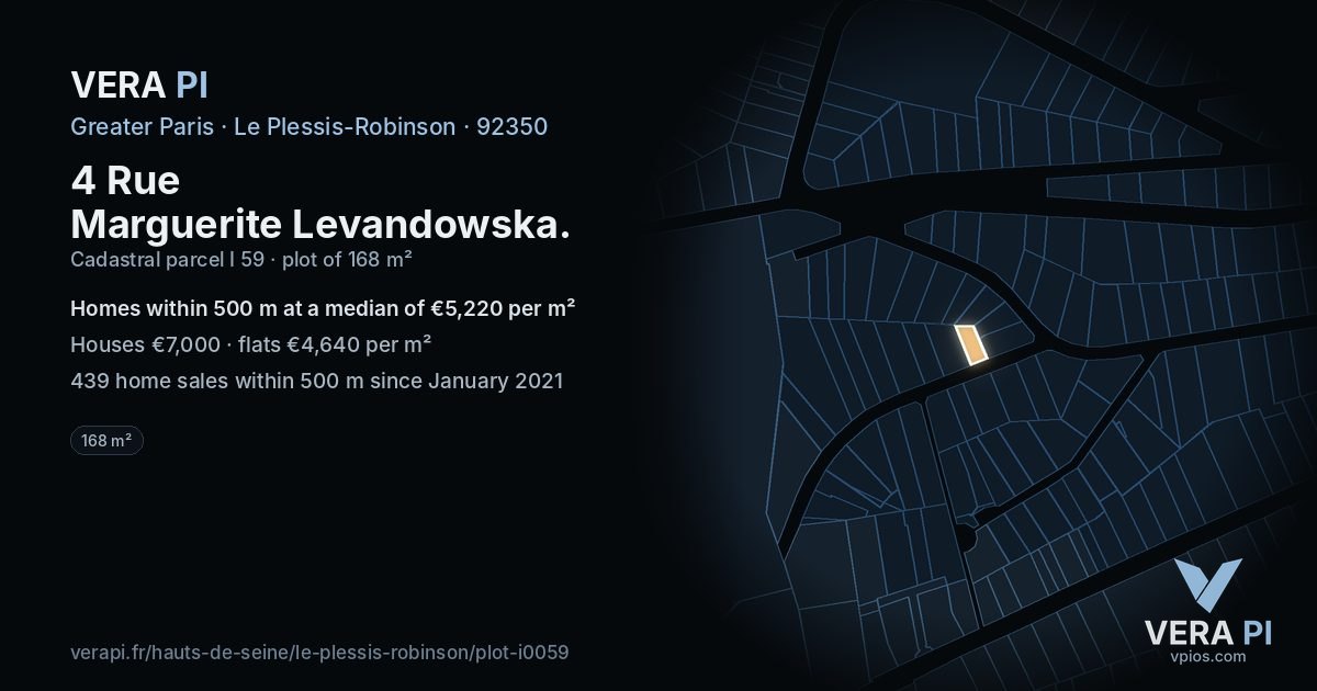 4 Rue Marguerite Levandowska, Le Plessis-Robinson at night – the plot lit, the parcels around coloured by the prices near them