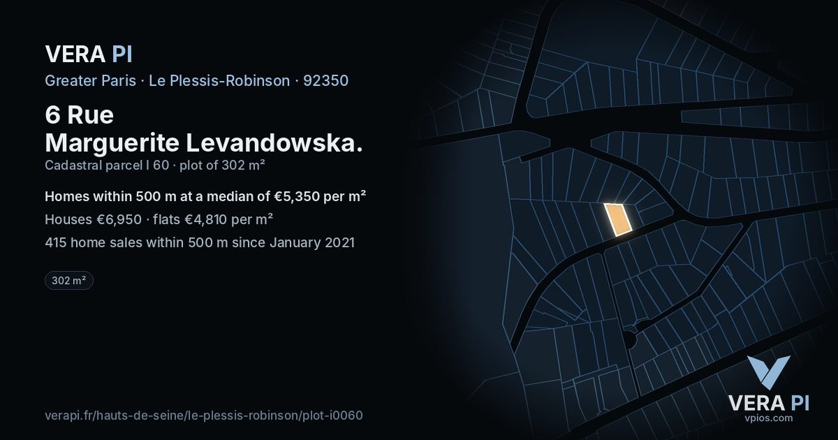 6 Rue Marguerite Levandowska, Le Plessis-Robinson at night – the plot lit, the parcels around coloured by the prices near them