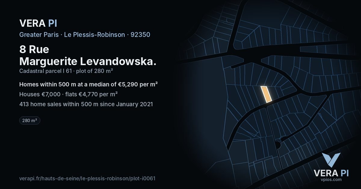 8 Rue Marguerite Levandowska, Le Plessis-Robinson at night – the plot lit, the parcels around coloured by the prices near them