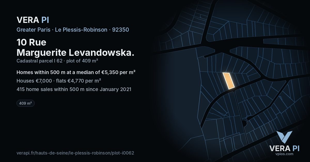 10 Rue Marguerite Levandowska, Le Plessis-Robinson at night – the plot lit, the parcels around coloured by the prices near them