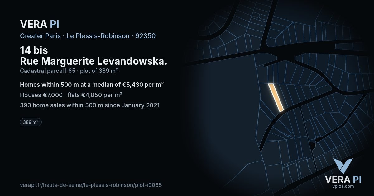 14 bis Rue Marguerite Levandowska, Le Plessis-Robinson at night – the plot lit, the parcels around coloured by the prices near them
