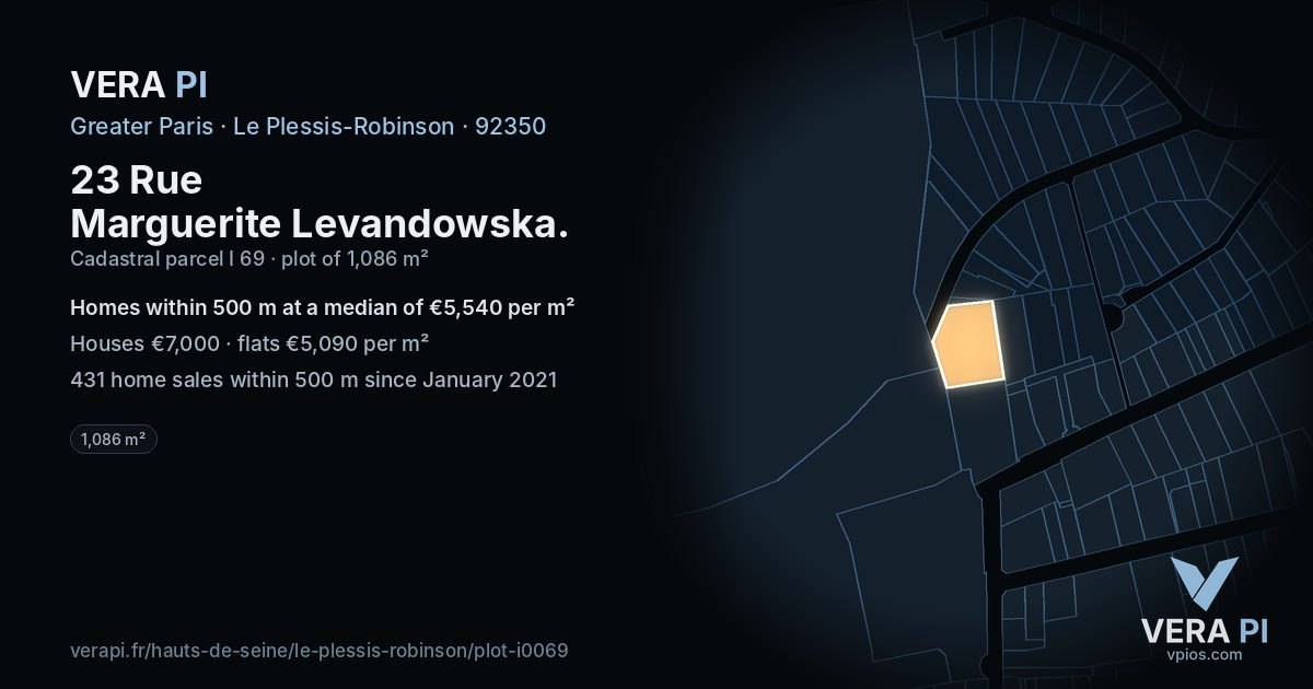 23 Rue Marguerite Levandowska, Le Plessis-Robinson at night – the plot lit, the parcels around coloured by the prices near them
