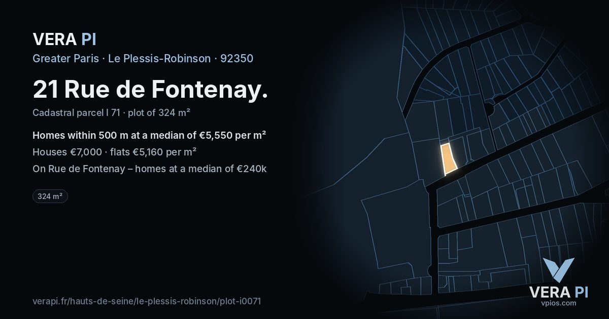21 Rue de Fontenay, Le Plessis-Robinson at night – the plot lit, the parcels around coloured by the prices near them