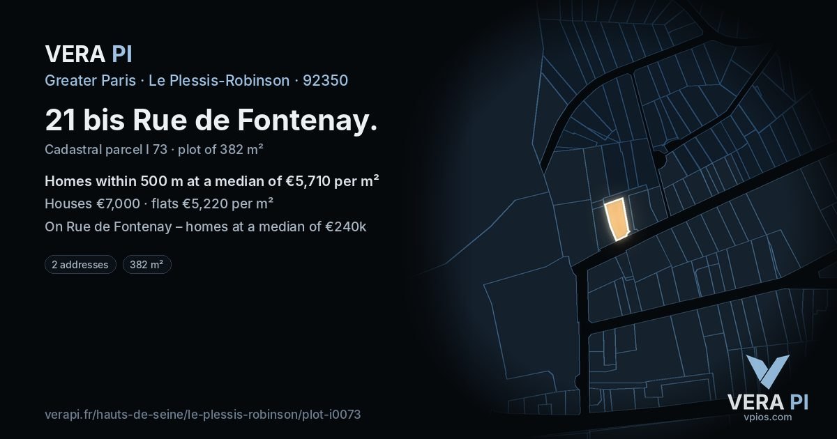 21 bis Rue de Fontenay, Le Plessis-Robinson at night – the plot lit, the parcels around coloured by the prices near them