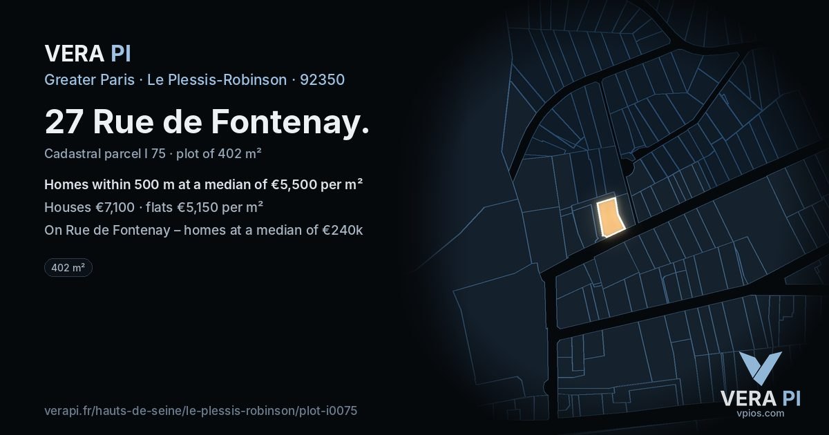 27 Rue de Fontenay, Le Plessis-Robinson at night – the plot lit, the parcels around coloured by the prices near them
