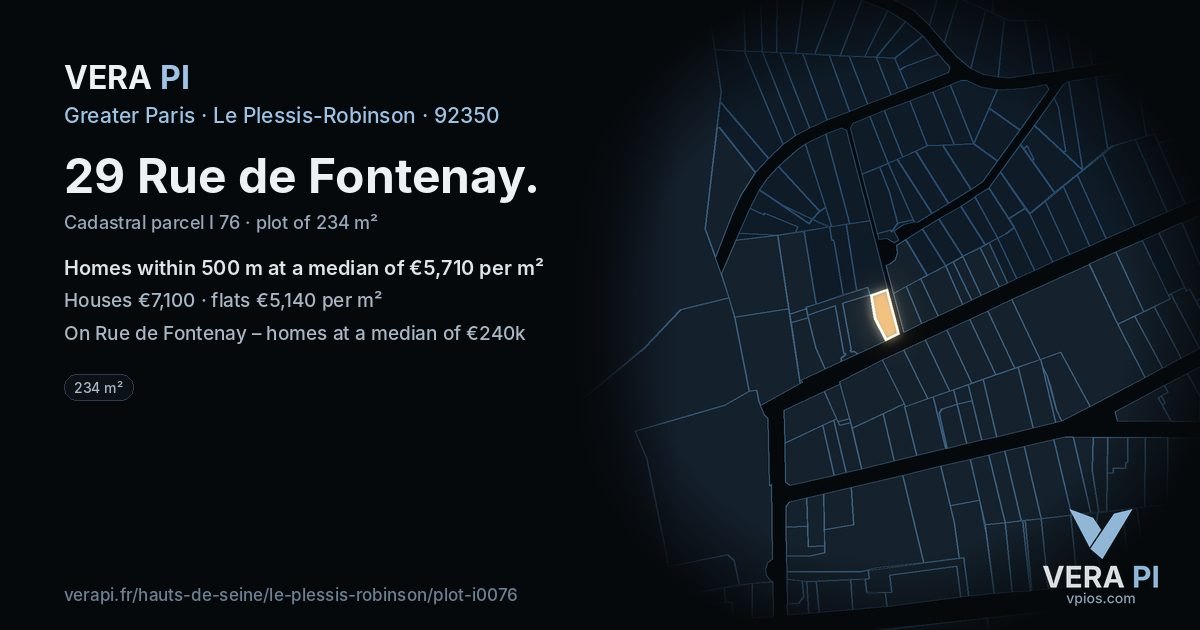 29 Rue de Fontenay, Le Plessis-Robinson at night – the plot lit, the parcels around coloured by the prices near them