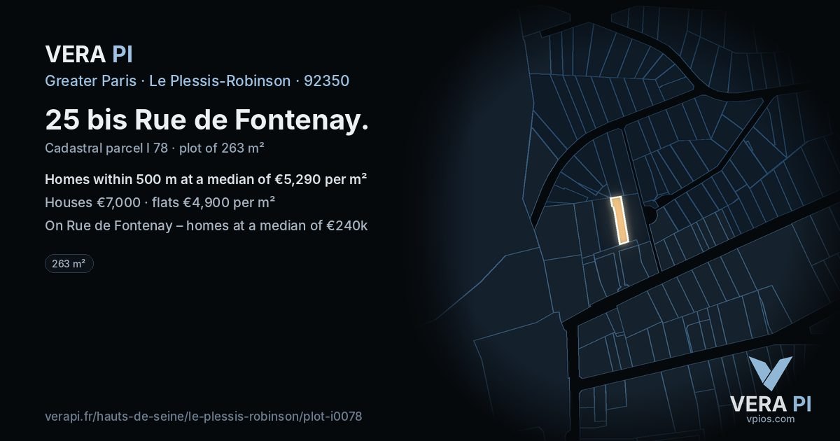 25 bis Rue de Fontenay, Le Plessis-Robinson at night – the plot lit, the parcels around coloured by the prices near them