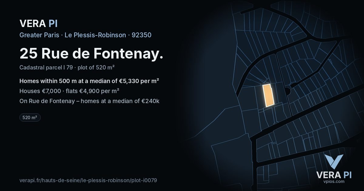 25 Rue de Fontenay, Le Plessis-Robinson at night – the plot lit, the parcels around coloured by the prices near them