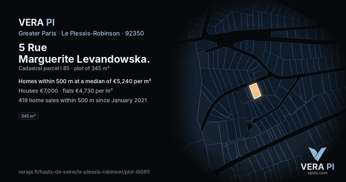 5 Rue Marguerite Levandowska, Le Plessis-Robinson at night – the plot lit, the parcels around coloured by the prices near them