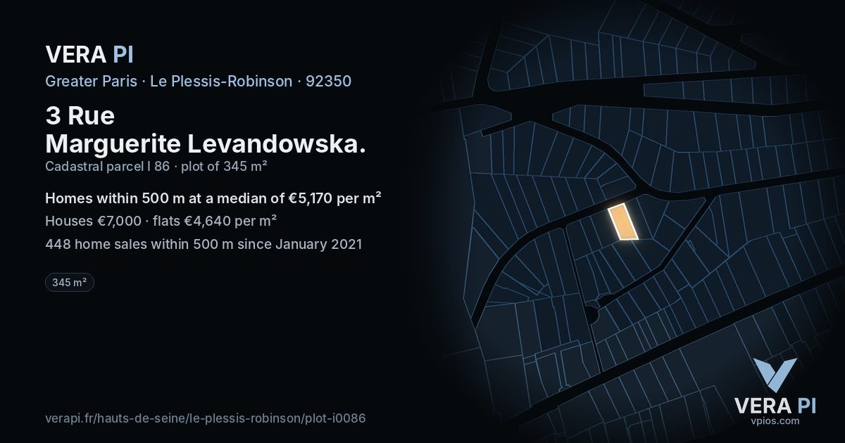 3 Rue Marguerite Levandowska, Le Plessis-Robinson at night – the plot lit, the parcels around coloured by the prices near them