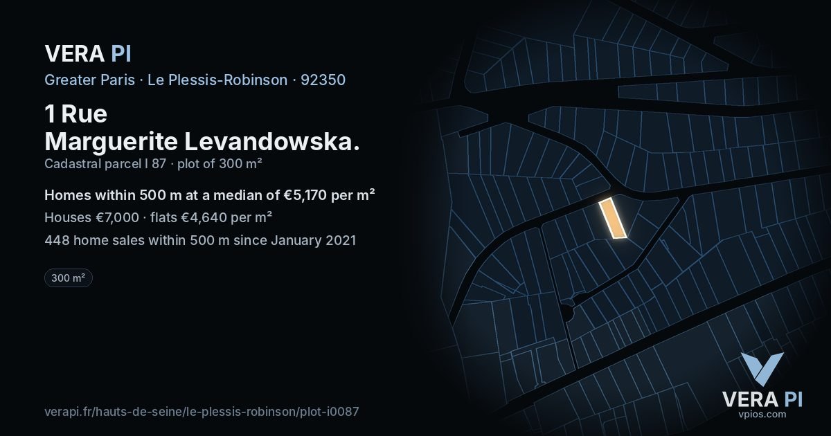 1 Rue Marguerite Levandowska, Le Plessis-Robinson at night – the plot lit, the parcels around coloured by the prices near them