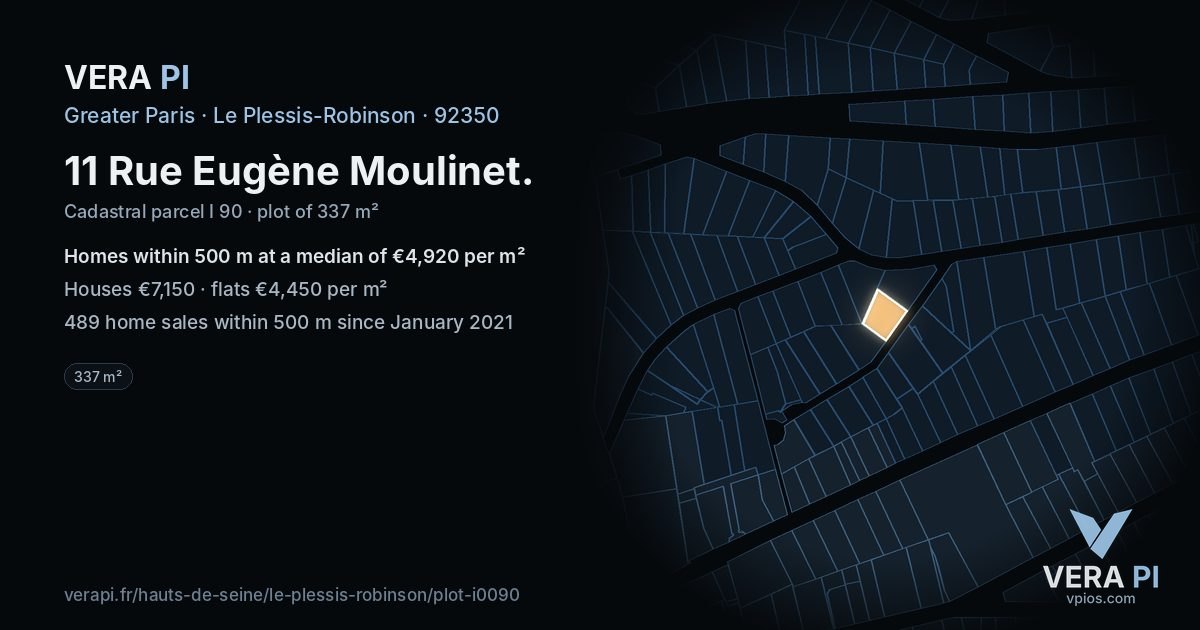 11 Rue Eugène Moulinet, Le Plessis-Robinson at night – the plot lit, the parcels around coloured by the prices near them
