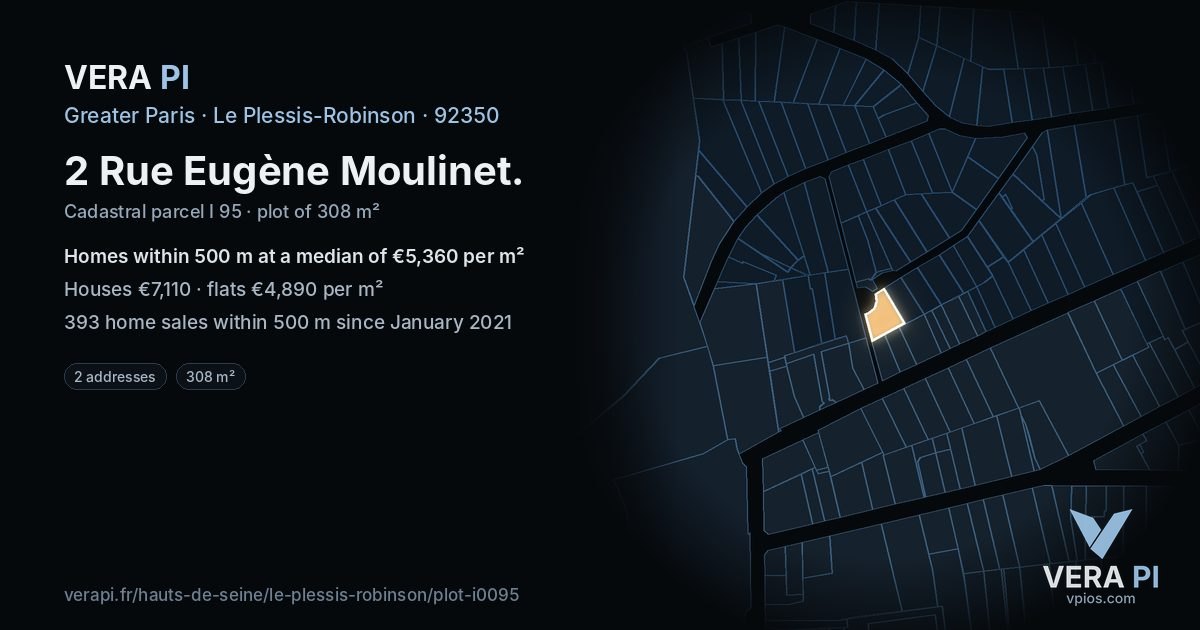 2 Rue Eugène Moulinet, Le Plessis-Robinson at night – the plot lit, the parcels around coloured by the prices near them