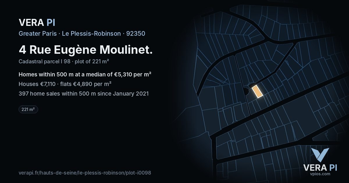4 Rue Eugène Moulinet, Le Plessis-Robinson at night – the plot lit, the parcels around coloured by the prices near them
