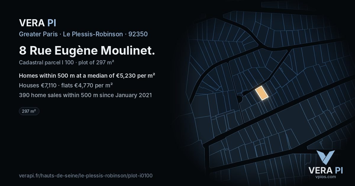 8 Rue Eugène Moulinet, Le Plessis-Robinson at night – the plot lit, the parcels around coloured by the prices near them
