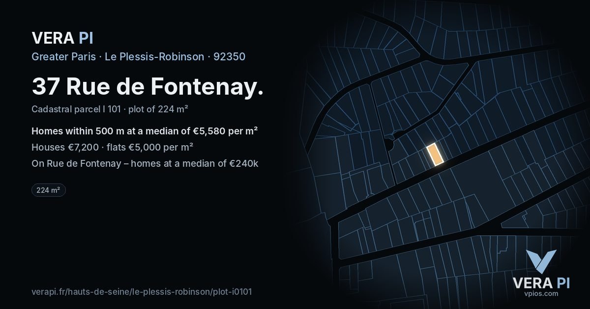 37 Rue de Fontenay, Le Plessis-Robinson at night – the plot lit, the parcels around coloured by the prices near them