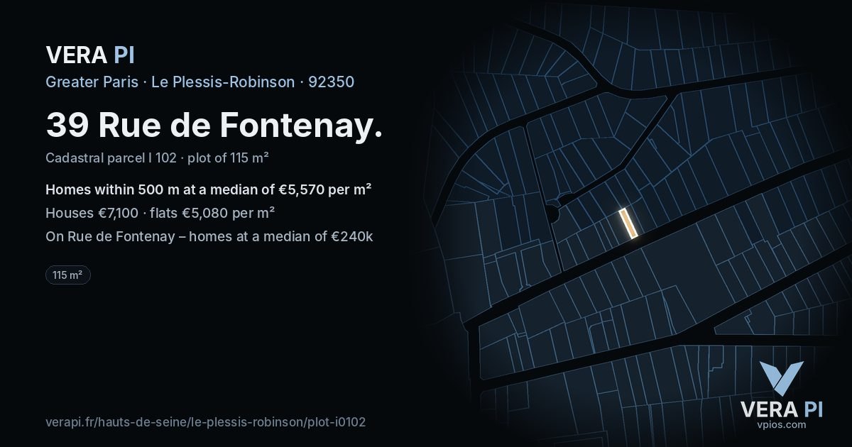 39 Rue de Fontenay, Le Plessis-Robinson at night – the plot lit, the parcels around coloured by the prices near them