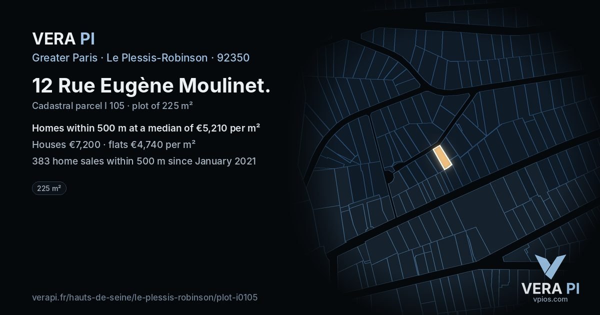 12 Rue Eugène Moulinet, Le Plessis-Robinson at night – the plot lit, the parcels around coloured by the prices near them