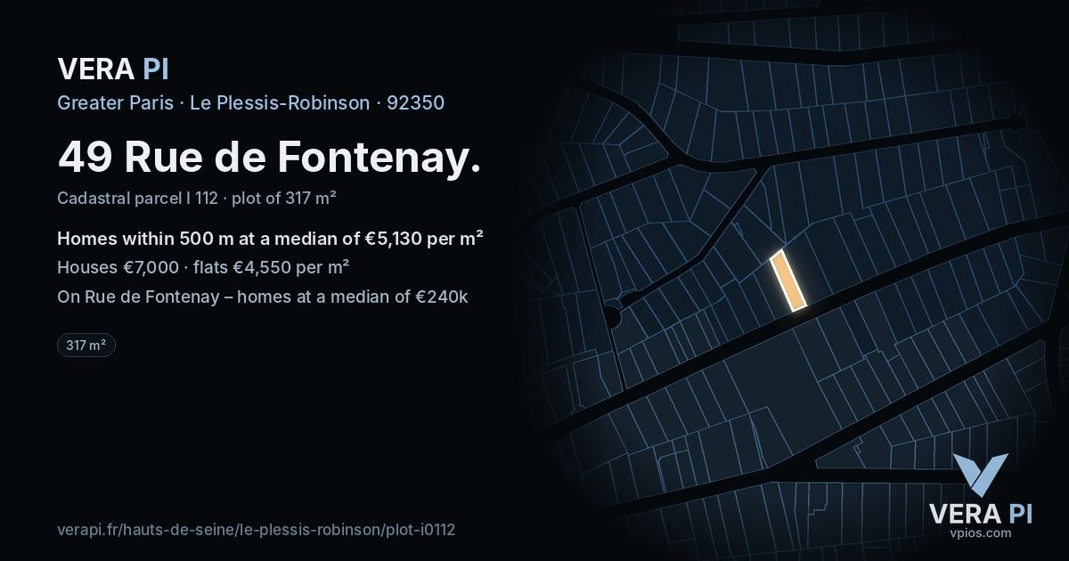 49 Rue de Fontenay, Le Plessis-Robinson at night – the plot lit, the parcels around coloured by the prices near them