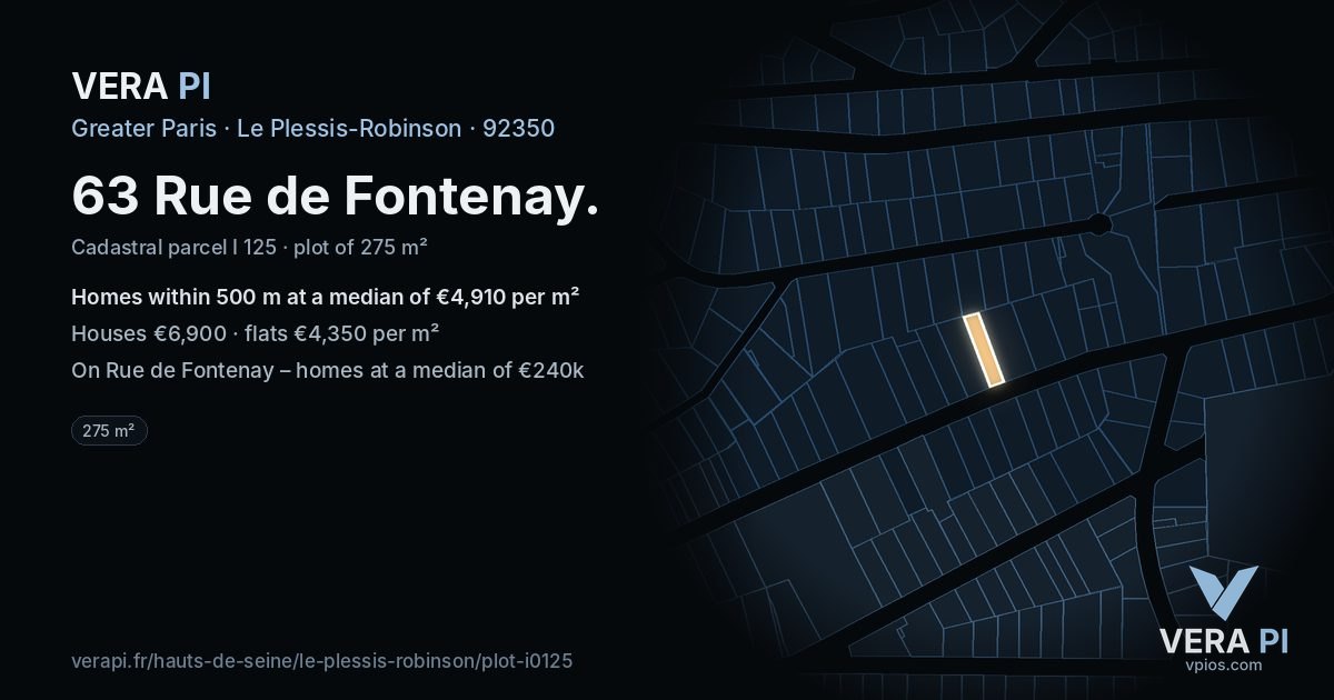 63 Rue de Fontenay, Le Plessis-Robinson at night – the plot lit, the parcels around coloured by the prices near them