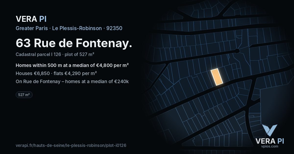 63 Rue de Fontenay, Le Plessis-Robinson at night – the plot lit, the parcels around coloured by the prices near them