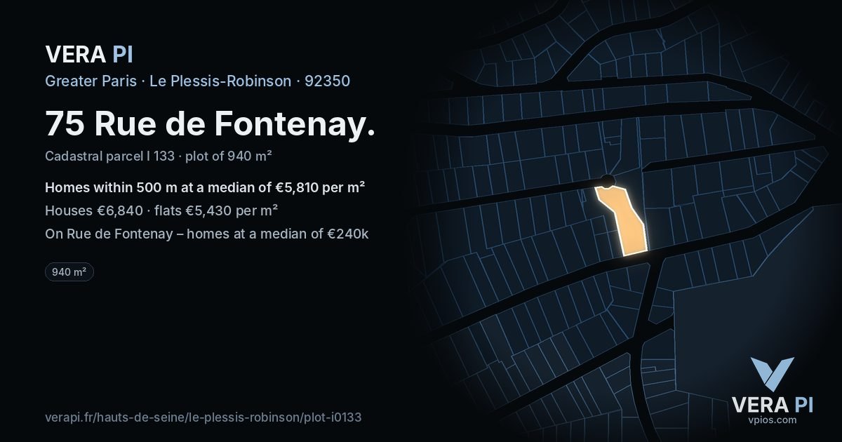 75 Rue de Fontenay, Le Plessis-Robinson at night – the plot lit, the parcels around coloured by the prices near them