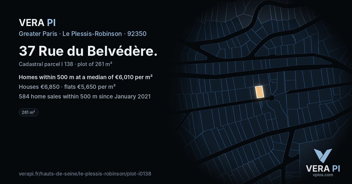 37 Rue du Belvédère, Le Plessis-Robinson at night – the plot lit, the parcels around coloured by the prices near them