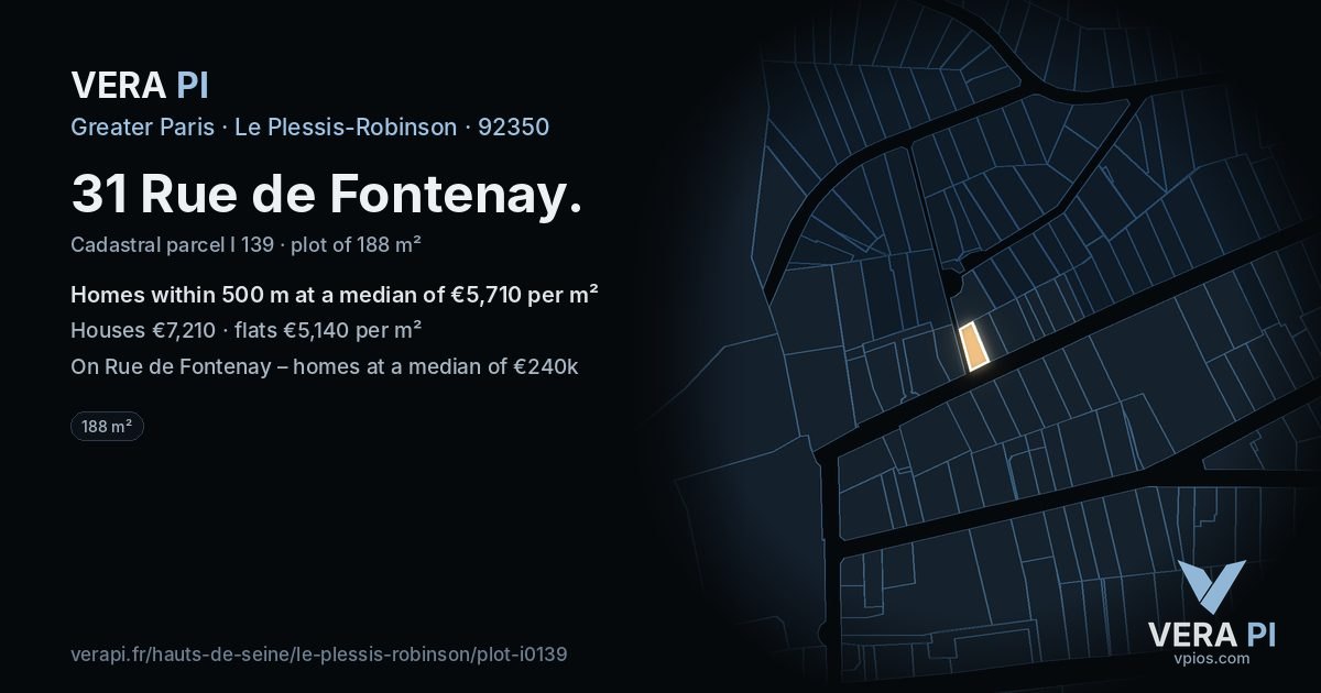 31 Rue de Fontenay, Le Plessis-Robinson at night – the plot lit, the parcels around coloured by the prices near them