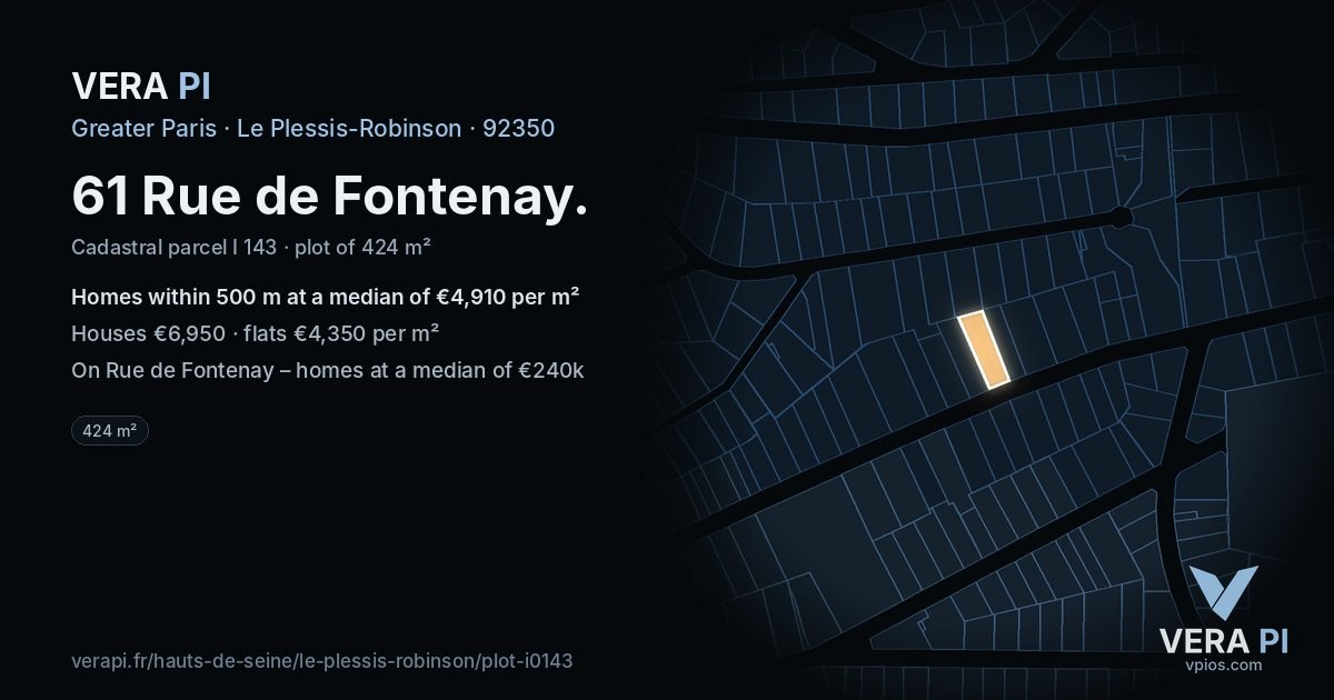 61 Rue de Fontenay, Le Plessis-Robinson at night – the plot lit, the parcels around coloured by the prices near them