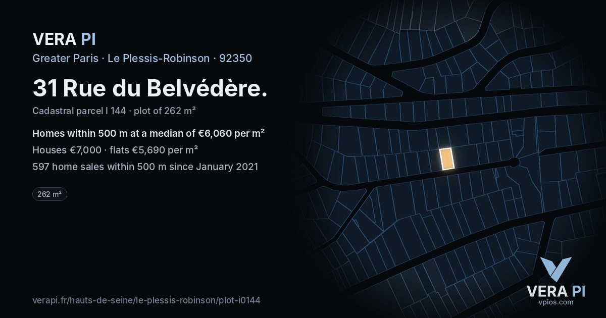 31 Rue du Belvédère, Le Plessis-Robinson at night – the plot lit, the parcels around coloured by the prices near them