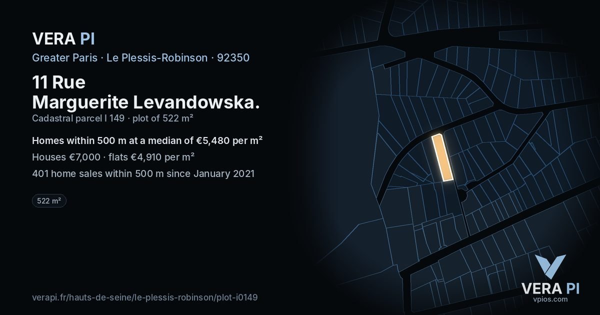 11 Rue Marguerite Levandowska, Le Plessis-Robinson at night – the plot lit, the parcels around coloured by the prices near them