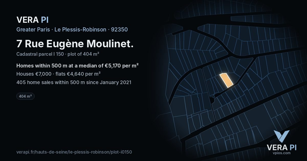 7 Rue Eugène Moulinet, Le Plessis-Robinson at night – the plot lit, the parcels around coloured by the prices near them
