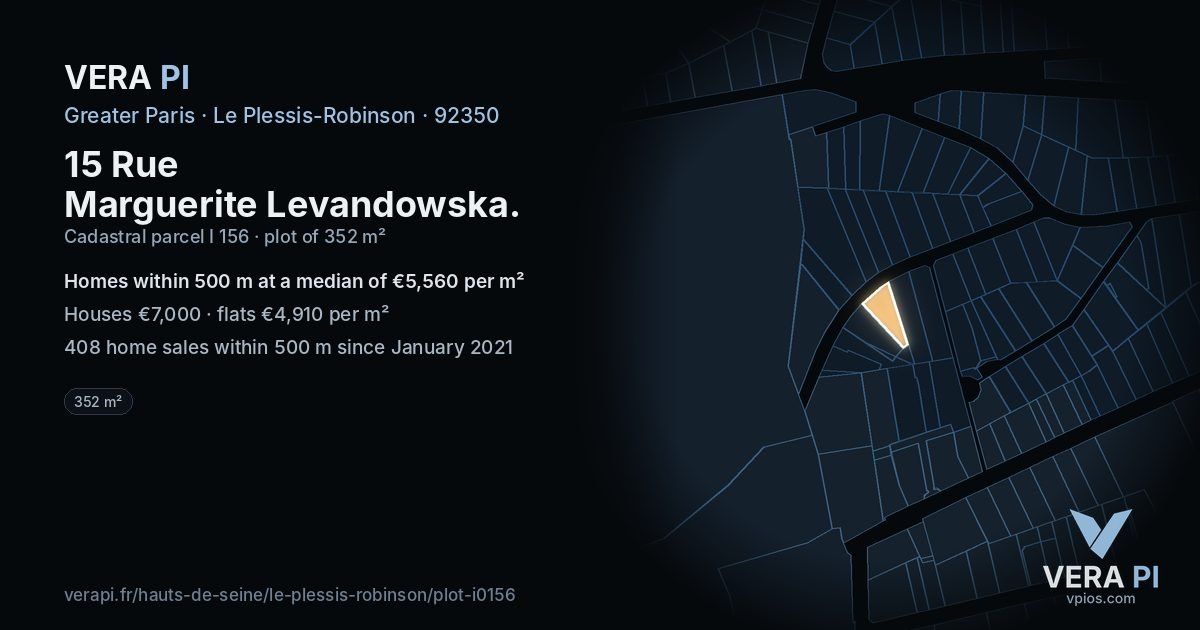 15 Rue Marguerite Levandowska, Le Plessis-Robinson at night – the plot lit, the parcels around coloured by the prices near them