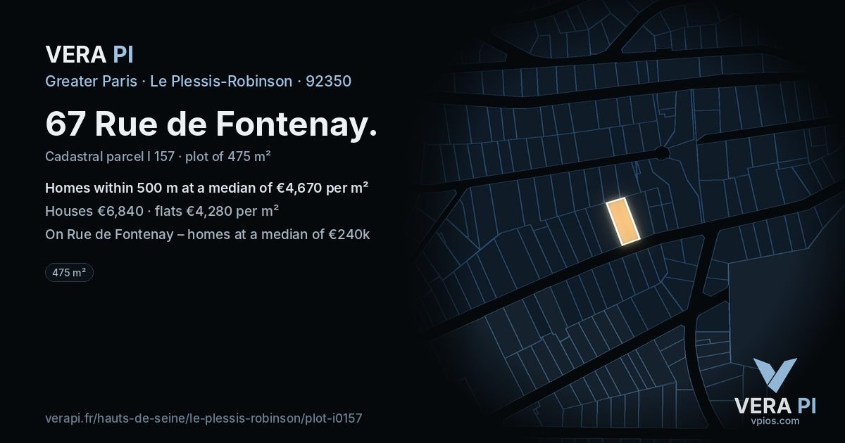 67 Rue de Fontenay, Le Plessis-Robinson at night – the plot lit, the parcels around coloured by the prices near them