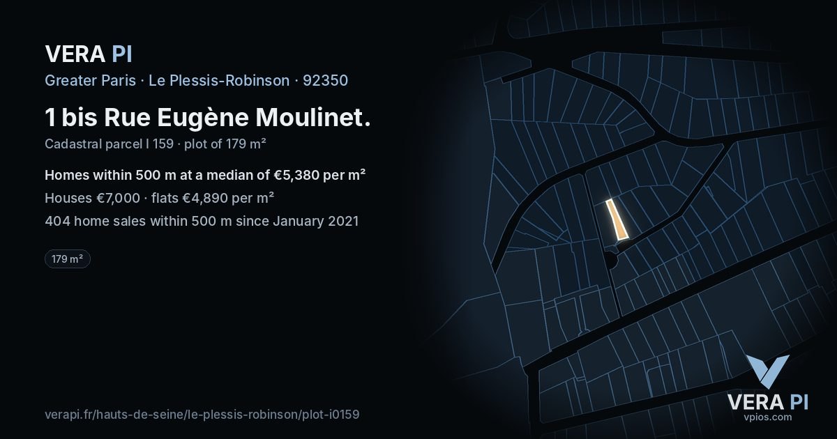 1 bis Rue Eugène Moulinet, Le Plessis-Robinson at night – the plot lit, the parcels around coloured by the prices near them