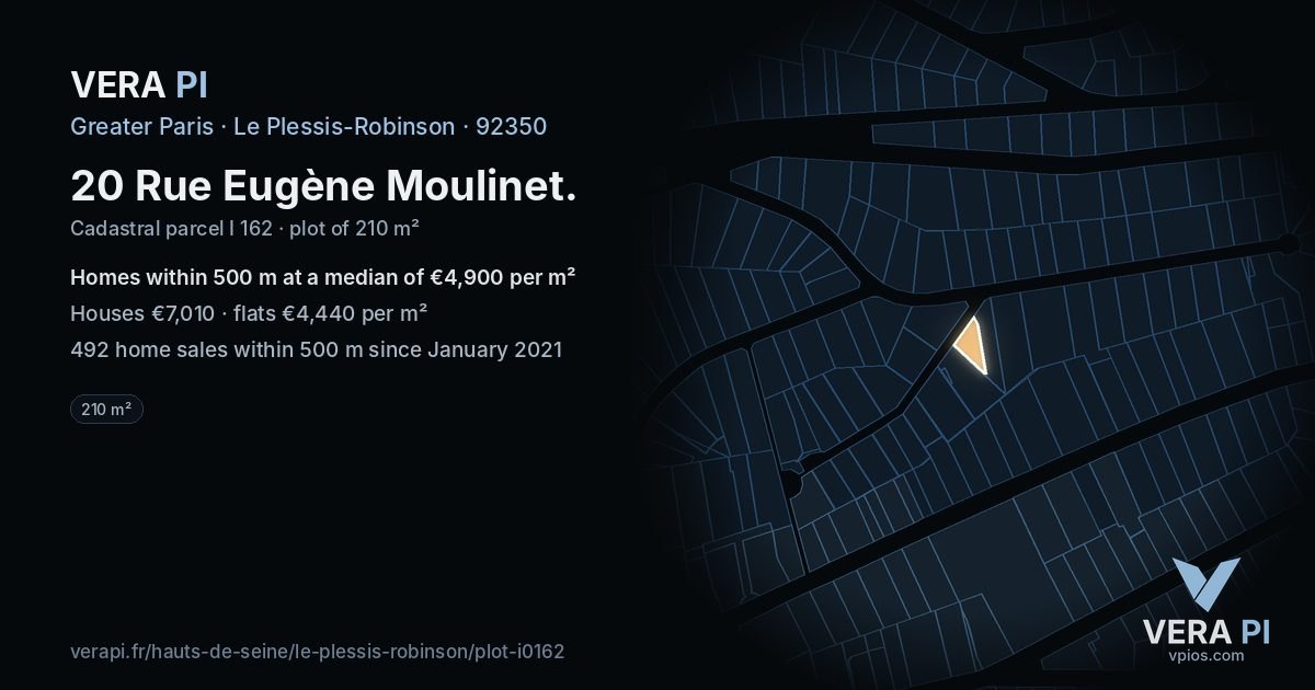 20 Rue Eugène Moulinet, Le Plessis-Robinson at night – the plot lit, the parcels around coloured by the prices near them