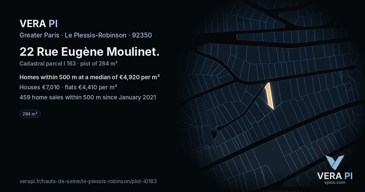 22 Rue Eugène Moulinet, Le Plessis-Robinson at night – the plot lit, the parcels around coloured by the prices near them