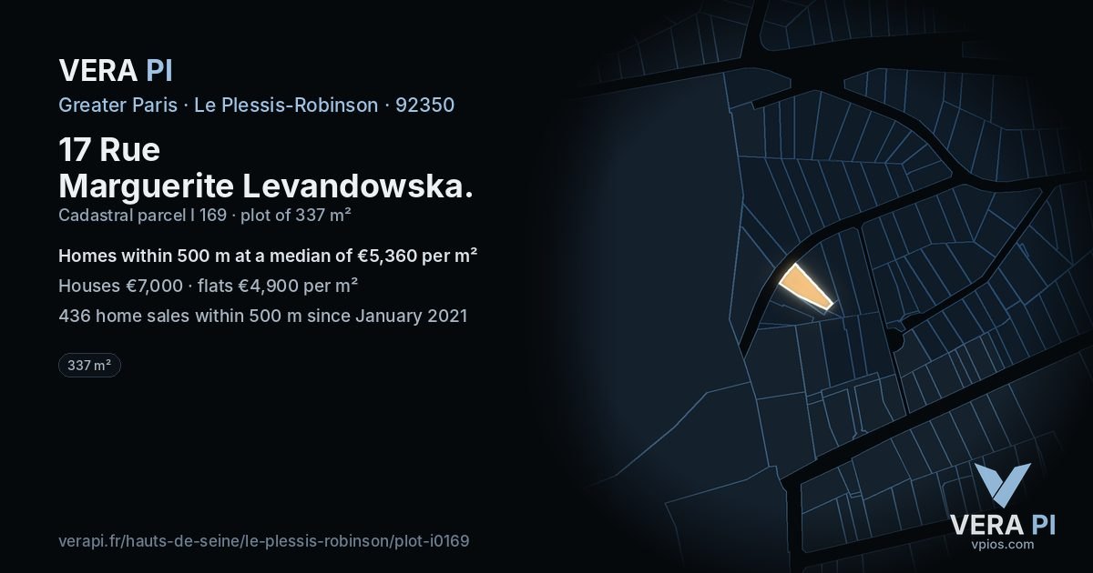 17 Rue Marguerite Levandowska, Le Plessis-Robinson at night – the plot lit, the parcels around coloured by the prices near them