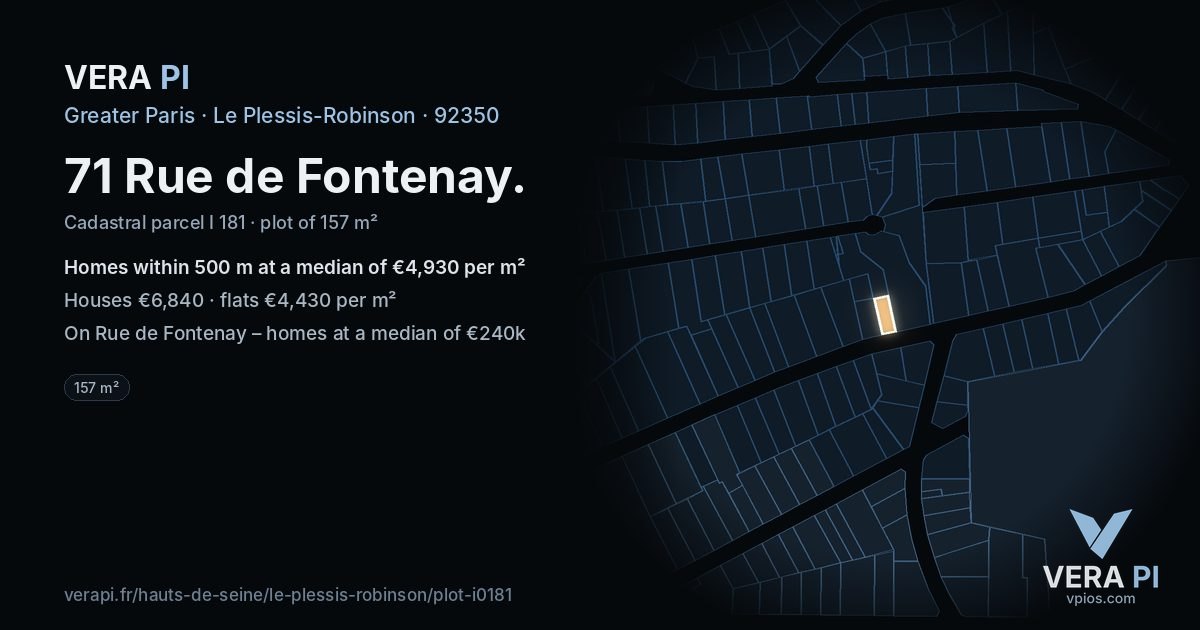 71 Rue de Fontenay, Le Plessis-Robinson at night – the plot lit, the parcels around coloured by the prices near them